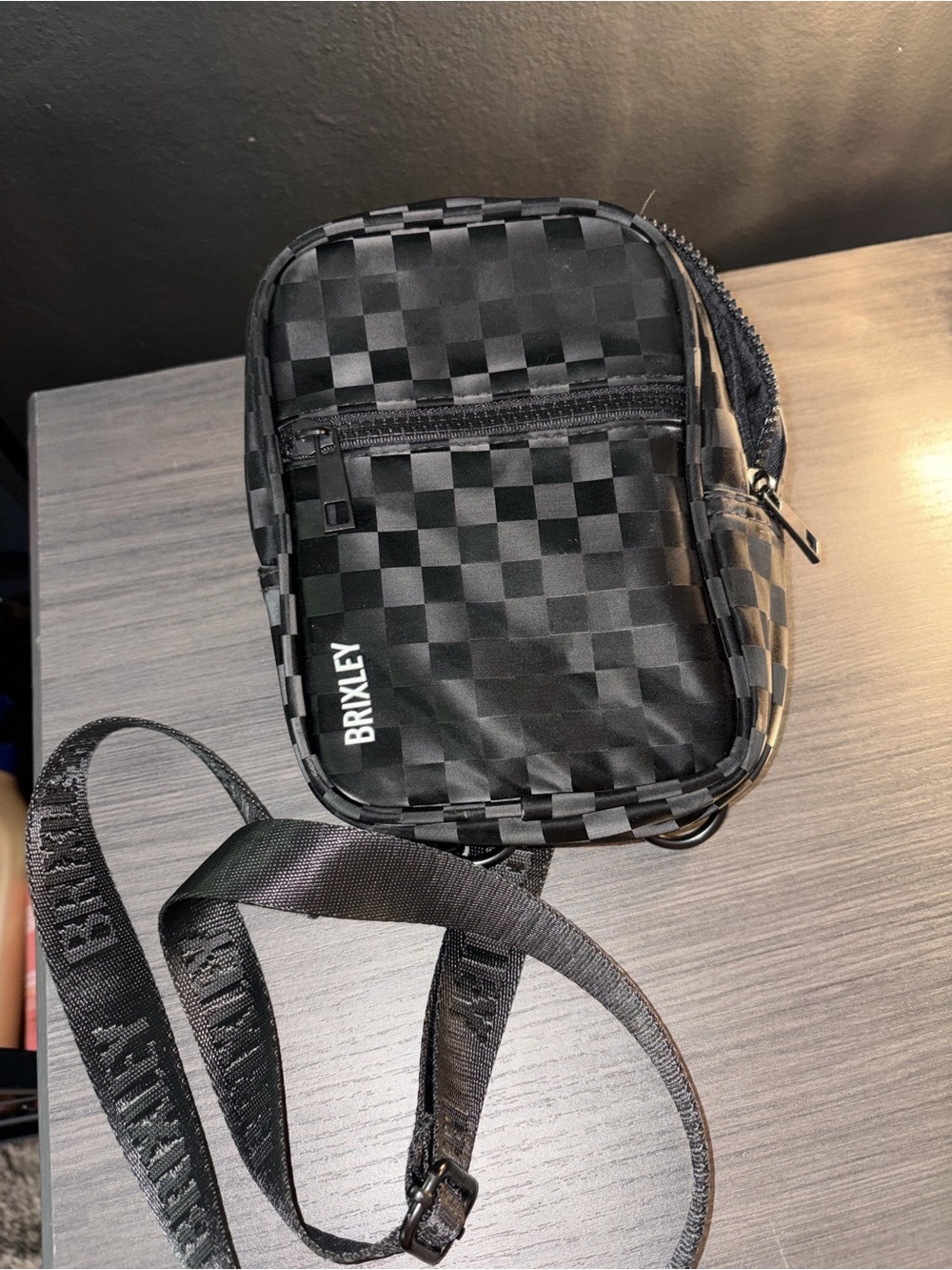Brixley Shadow Checkered Crossbody Sling Bag Black
